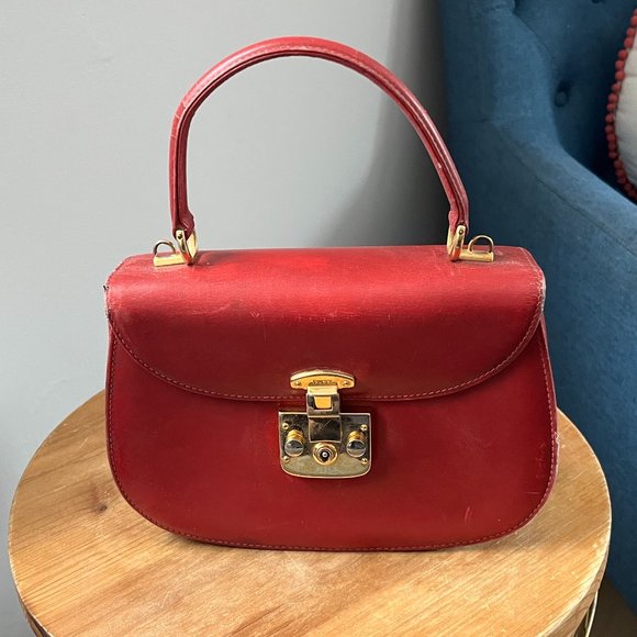 Gucci Handbags - VINTAGE GUCCI LADY LOCK HANDBAG LEATHER CROSSBODY HANDBAG Red 1980s COA